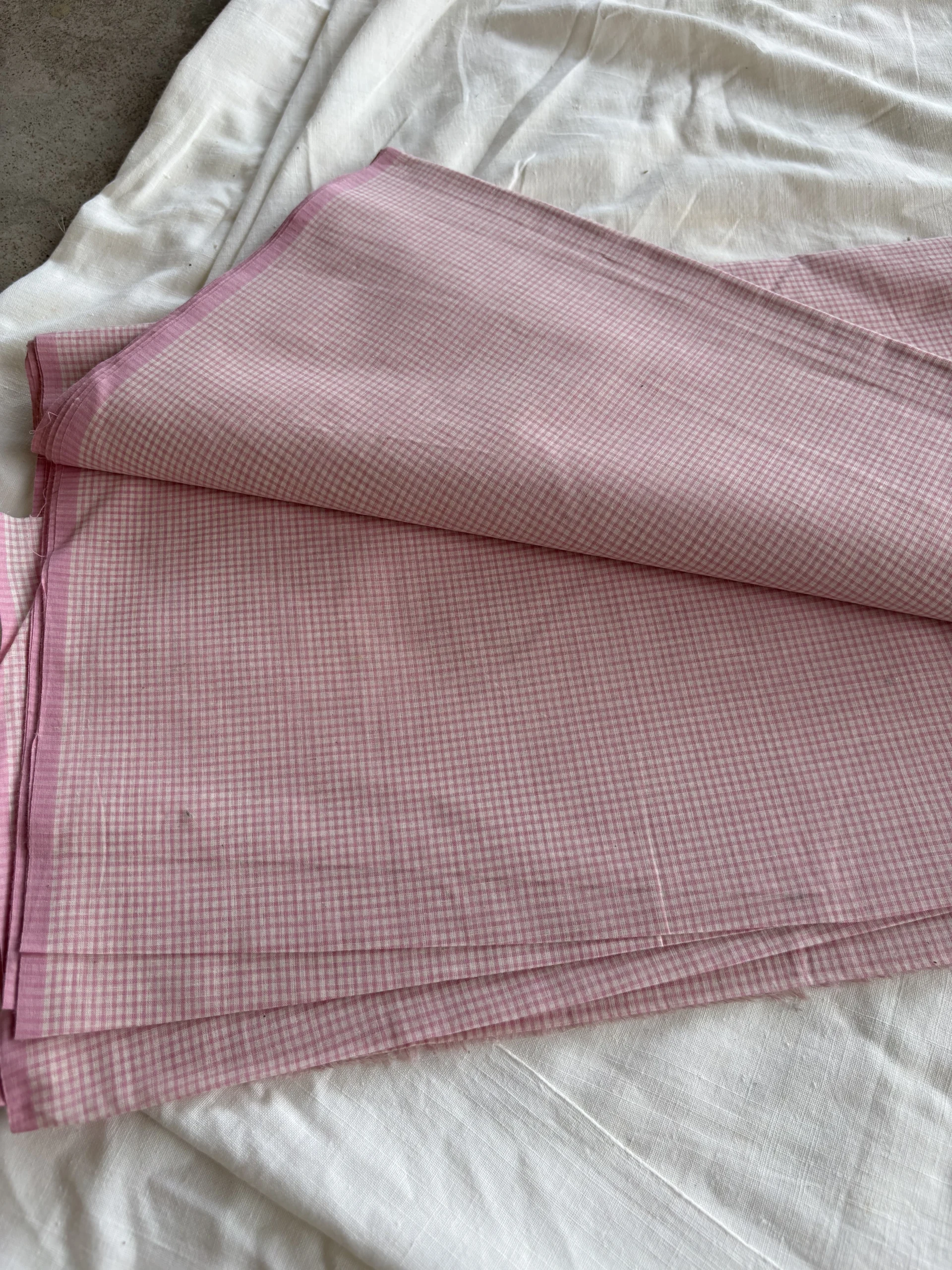 Handwoven cotton pink tiny check - Image 2
