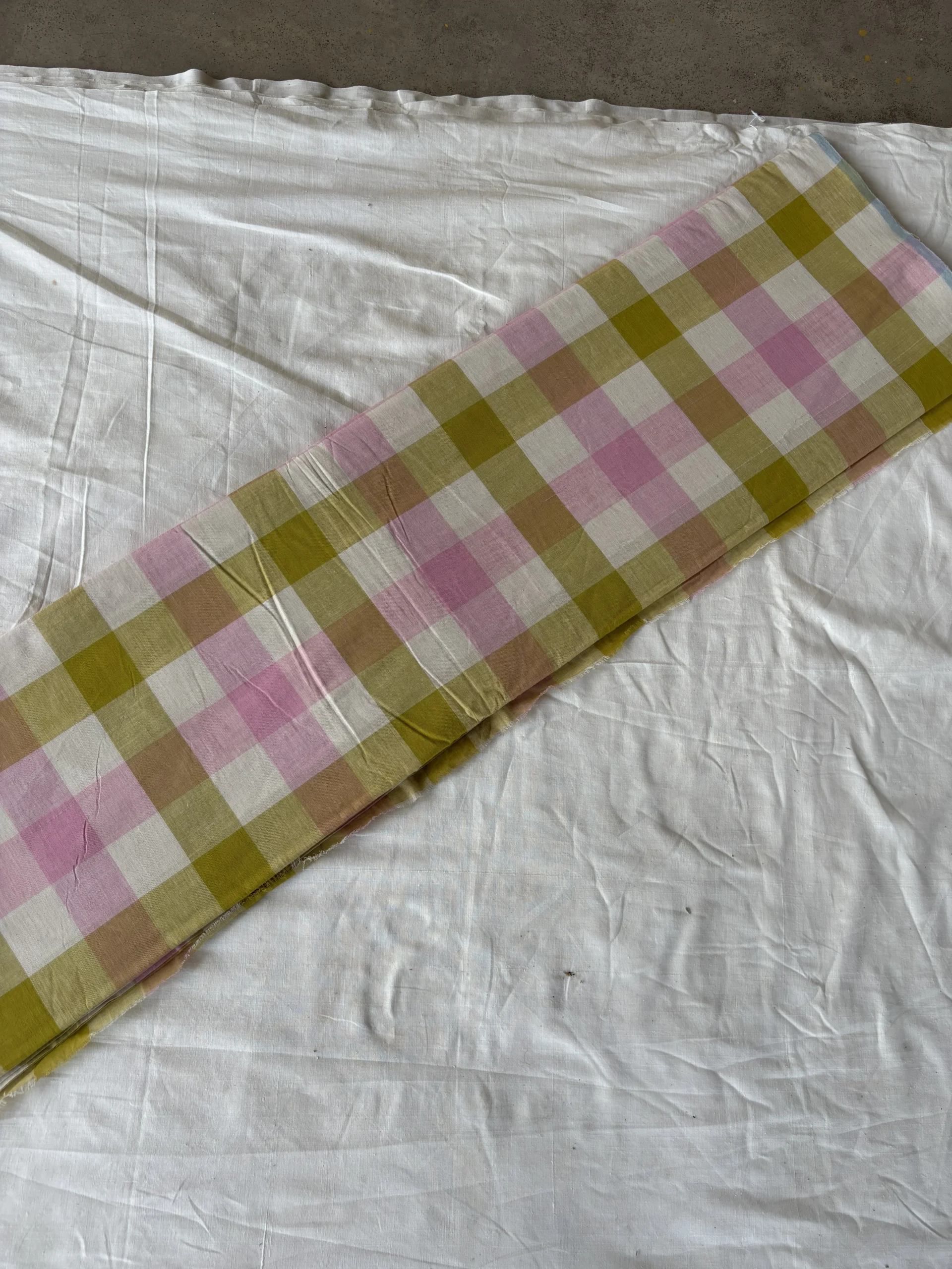 handwoven green /pink cotton check