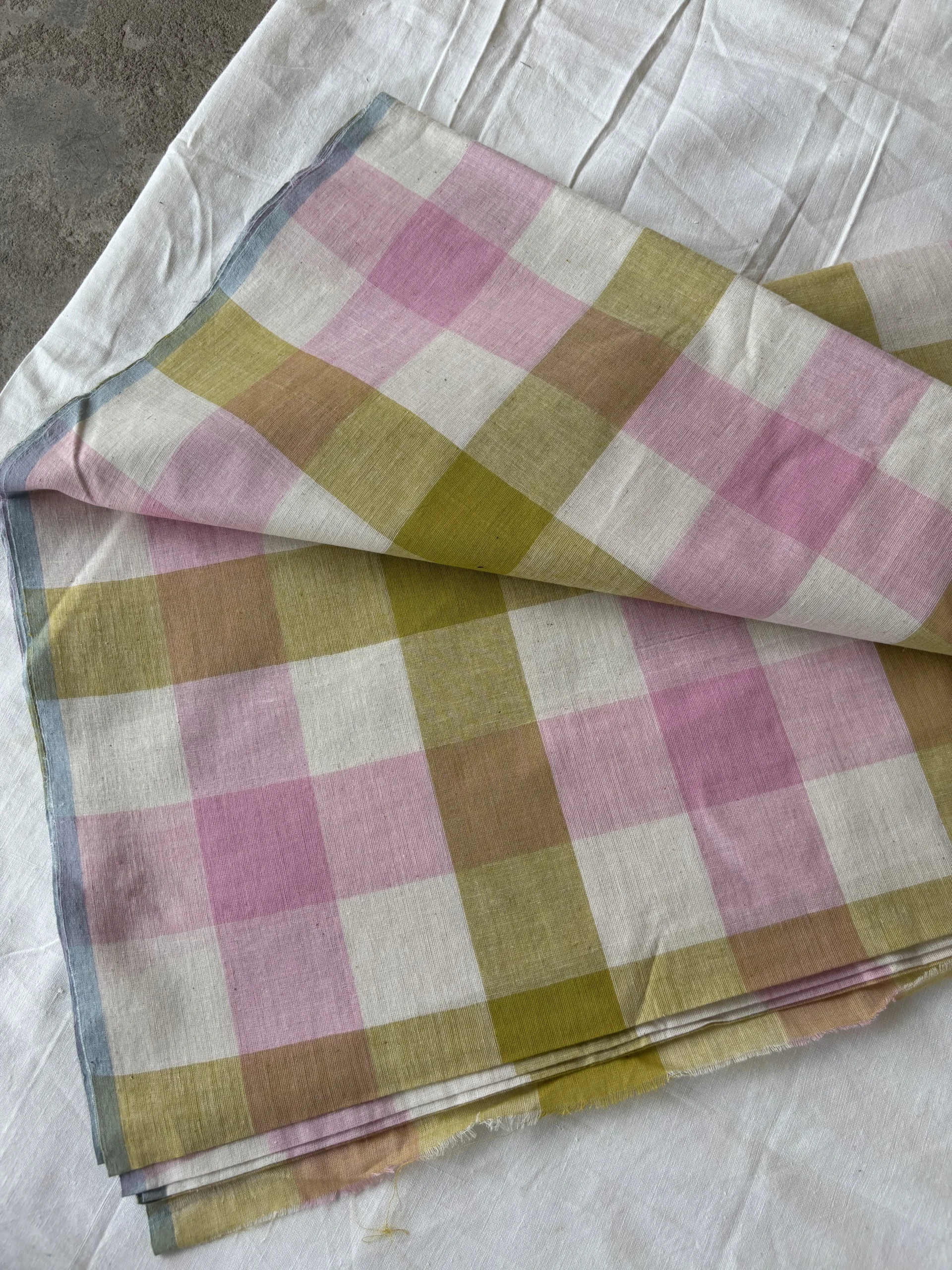 handwoven green /pink cotton check - Image 2